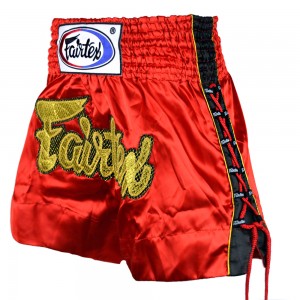 BS603 Fairtex Red Satin Shorts With Gold Mesh